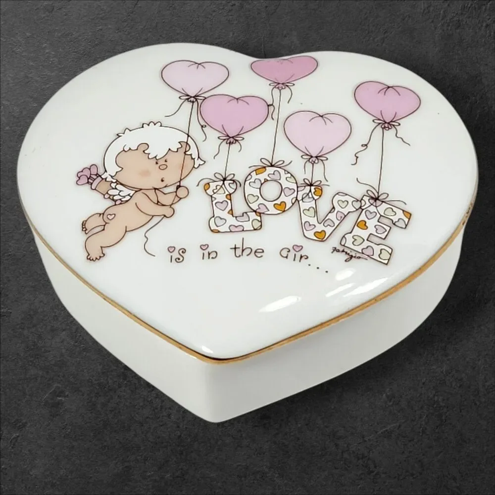 Vintage Bumpkins George Good Porcelain Trinket Box Cupid Heart Love In The Air